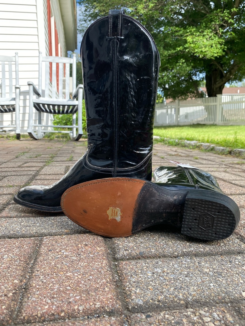 Vintage Black Patent Leather Woman’s Tony Lama Boots with Contrast stitching - Picture 6 of 9